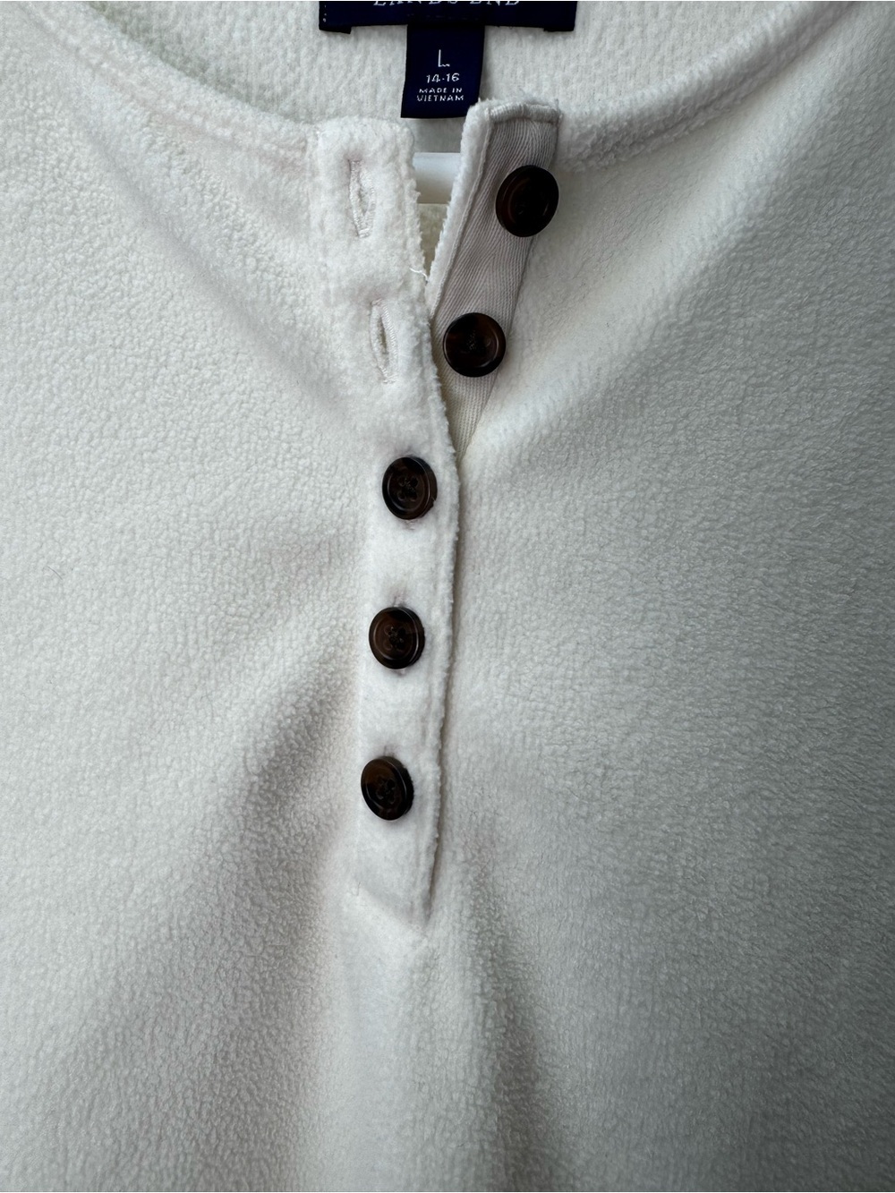 Lands' End Cream Fleece Henley Pullover Top size Large - Picture 3 of 7